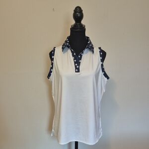 Women's Sleeveless Polo Shirt - White and Navy - L